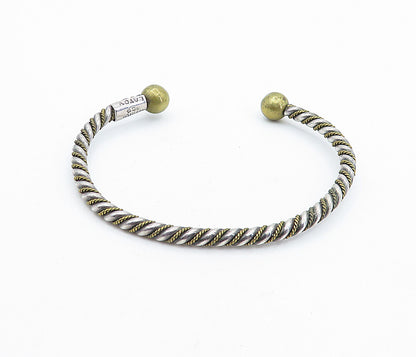 MEXICO 925 Sterling Silver Vintage 2 Tone Twist Ball End Cuff Bracelet BT2685