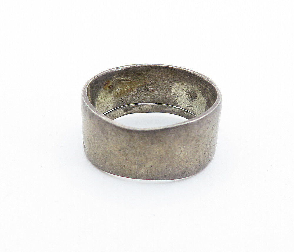 925 Silver  Vintage Antique Oxidized Raised Detail Band Ring Sz 6  RG6601