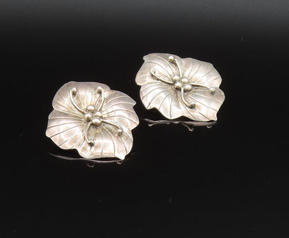 CAROL FELLEY 925 Silver  Vintage Beaded Etched Floral Drop Earrings  EG11962