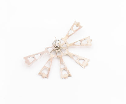 925 Silver  Vintage Triangle Cutout Folding Fan Pendant OPENS  PT21082