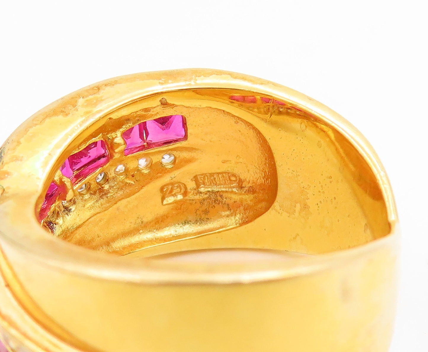 925 Sterling Silver Vintage Ring Gold Plated Ruby & Topaz Crossover Sz 7 RG35988