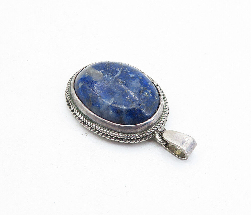 925 Sterling Silver  Vintage Cabochon Cut Sodalite Wheat Border Pendant PT2894