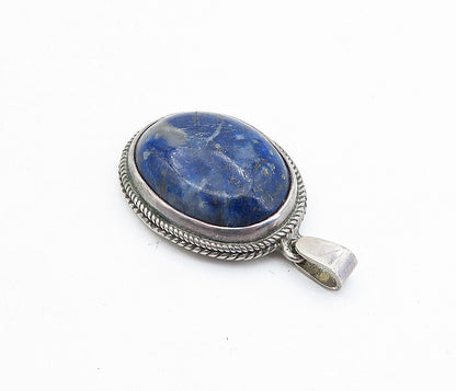 925 Sterling Silver  Vintage Cabochon Cut Sodalite Wheat Border Pendant PT2894