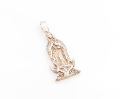 925 Sterling Silver Vintage Pendant MEXICO CZ Our Lady Of Guadalupe  PT26201