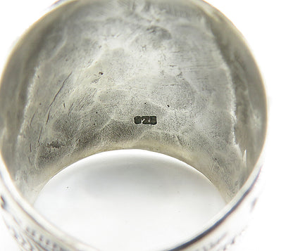 925 Sterling Silver  Shiny Etched Fish Pattern Wide Band Ring Sz 8.5  RG8085