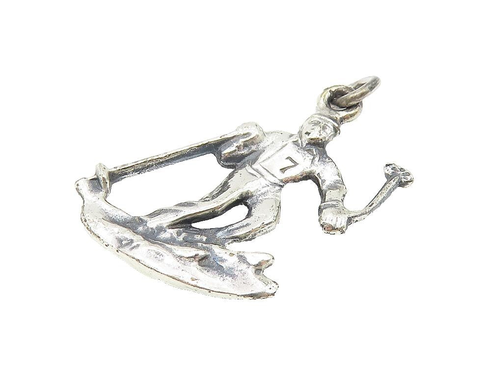 925 Sterling Silver  Vintage Shiny Petite Skiing Man Sports Pendant  PT8938