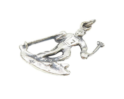 925 Sterling Silver  Vintage Shiny Petite Skiing Man Sports Pendant  PT8938