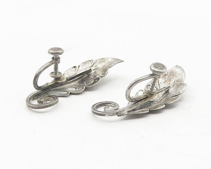 VAN DELL 925 Silver  Vintage Swirl Floral Leaf Non Pierce Earrings  EG6058