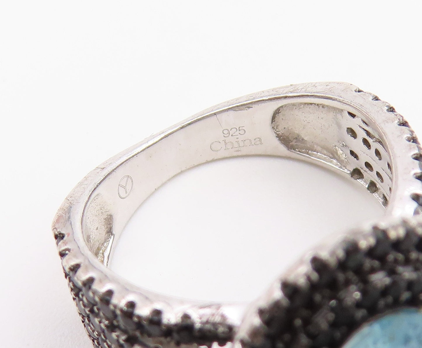 925 Sterling Silver Vintage Ring Aquamarine & Spinel Statement Band Sz 4 RG36911