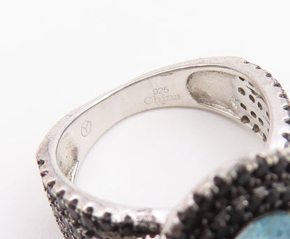 925 Sterling Silver Vintage Ring Aquamarine & Spinel Statement Band Sz 4 RG36911