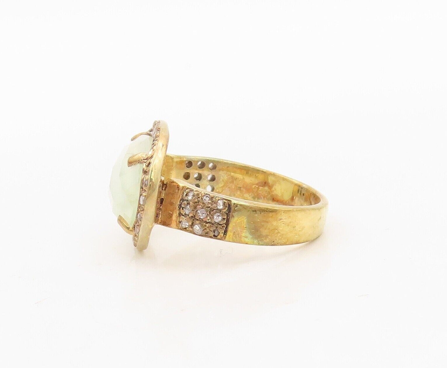 925 Sterling Silver Vintage Ring Gold Plated Diamonds & Gemstone  Sz 7  RG30333