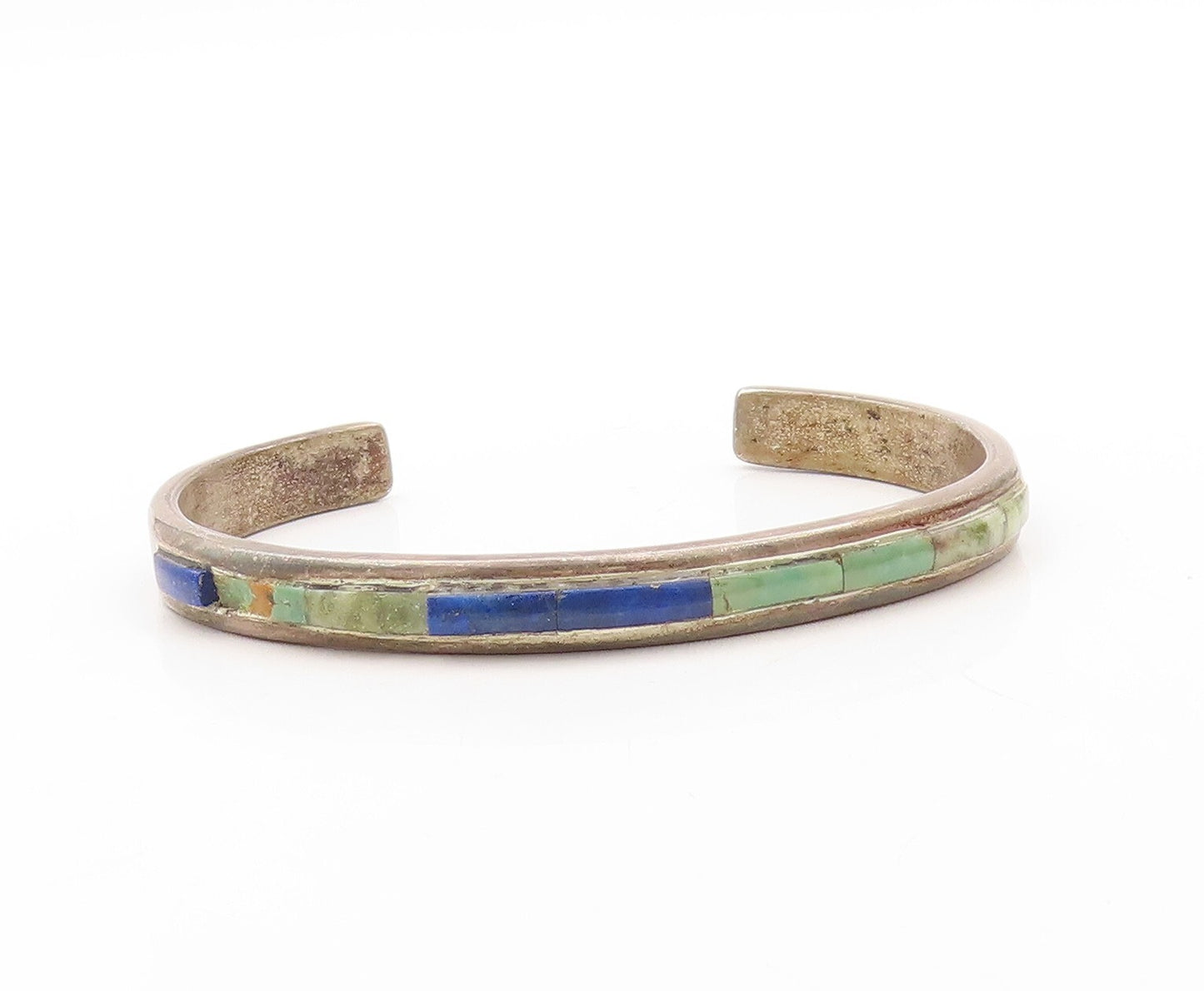 925 Sterling Silver Vintage Bracelet CHIMNEY BUTTE NAVAJO Gemstone Cuff  BT10902