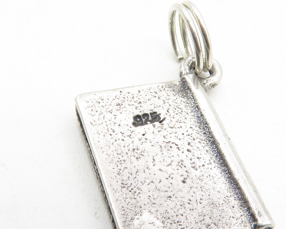 925 Sterling Silver  Vintage Petite Etched Cook Book Motif Pendant  PT6935