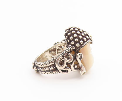 18k Gold & 925 Sterling Silver Vintage Ring BIXBY Mother OF Pearl Sz 4.5 RG36682
