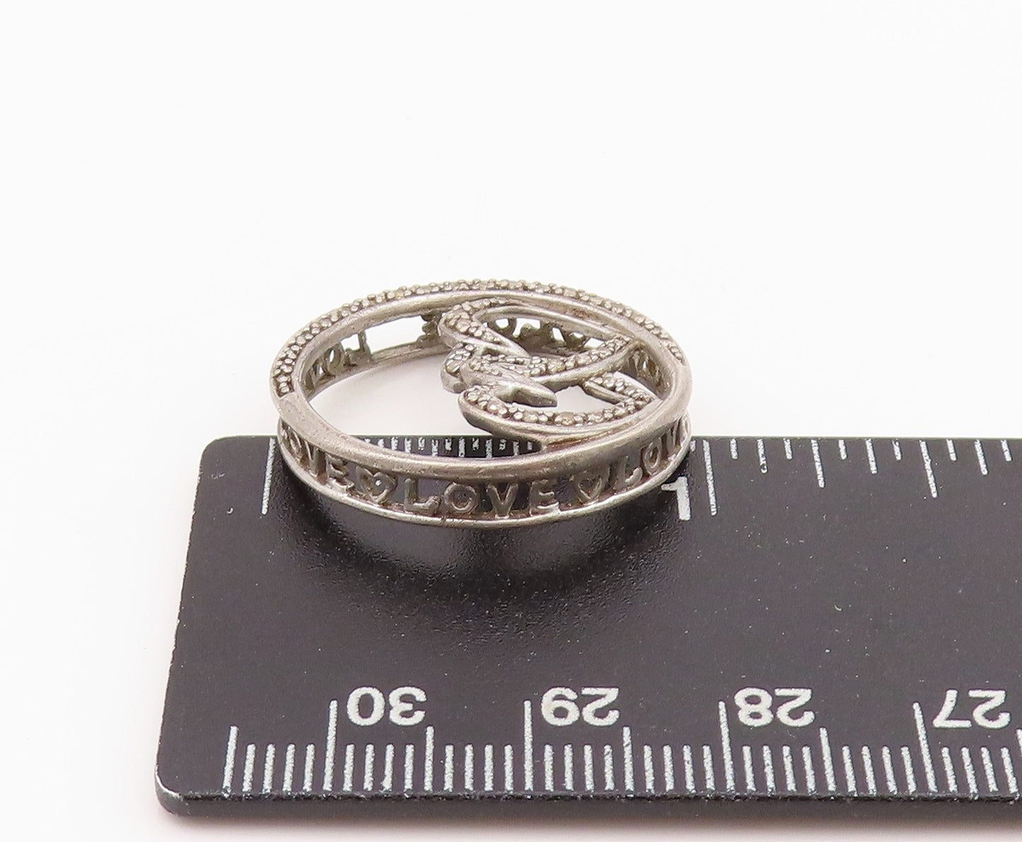 925 Sterling Silver Vintage Pendant Real Diamonds Inlay Cutout Hearts  PT24263