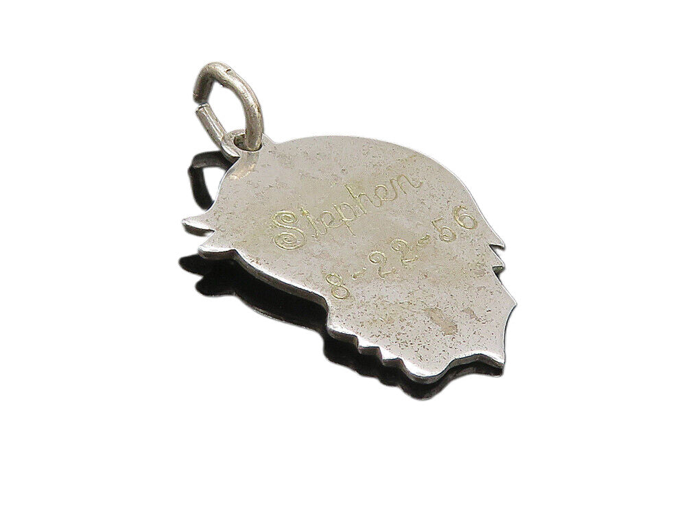 925 Sterling Silver  Vintage Shiny Etched Stephen 82256 Pendant  PT6918