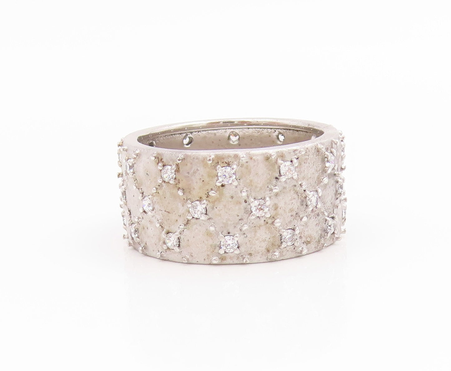 925 Sterling Silver Vintage Ring CZ Criss Cross Pattern Band  Sz 7.5  RG35771