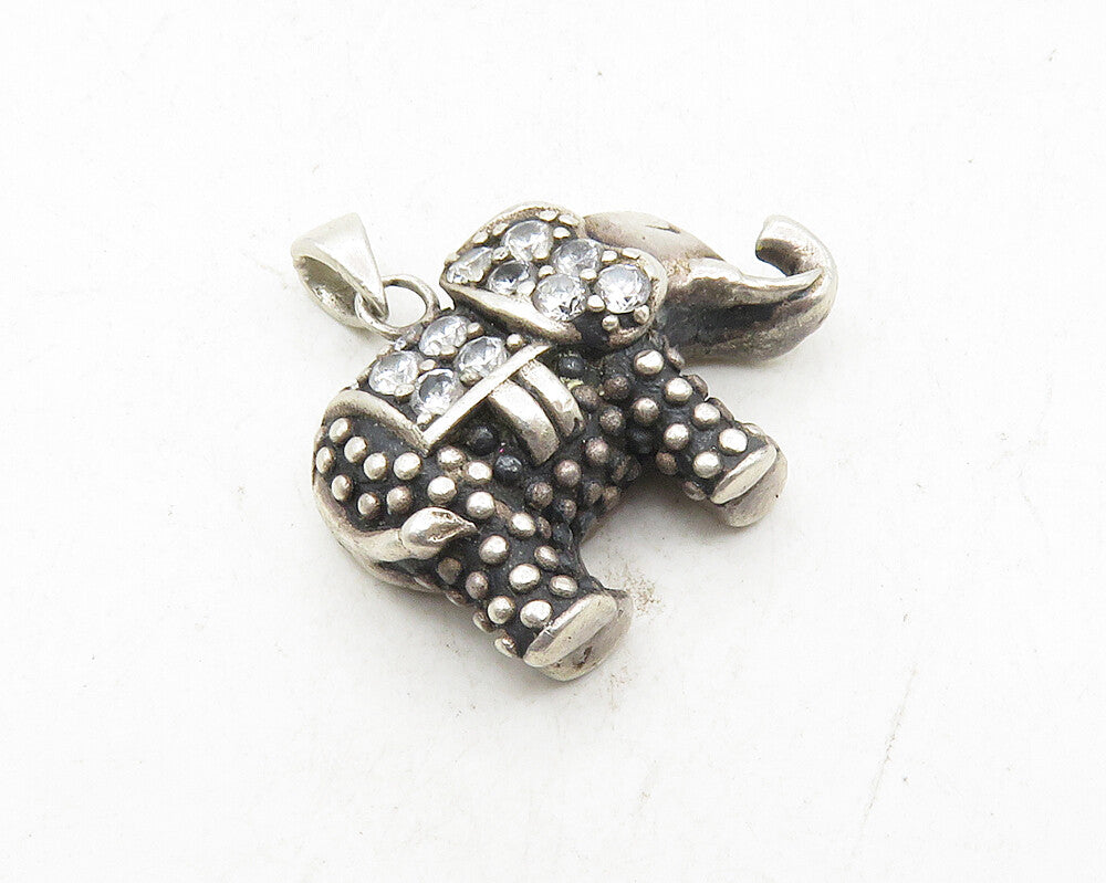 925 Sterling Silver  Vintage Topaz Petite Dark Tone Elephant Pendant  PT7829