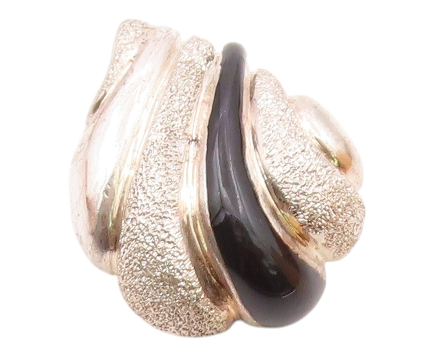 925 Sterling Silver  Vintage Black Onyx Hollow Fluted Shiny Pendant  PT16948