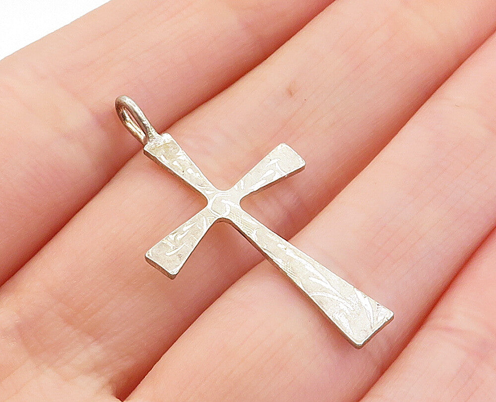 925 Sterling Silver  Vintage Petite Etched Religious Cross Drop Pendant PT3929
