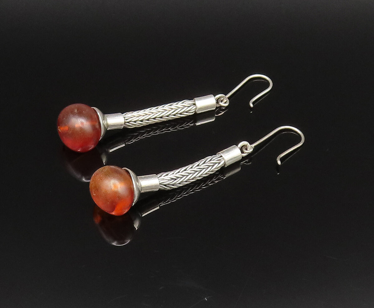 925 Sterling Silver  Vintage Foxtail Chain Baltic Amber Earrings  EG12129