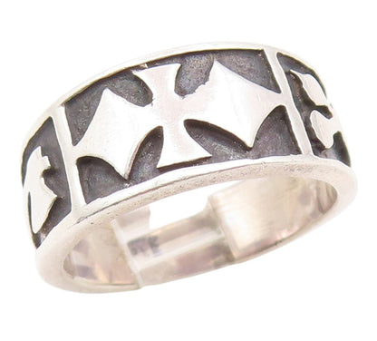 925 Sterling Silver Vintage Ring Modernist Carved Symbols Band  Sz 6  RG35297