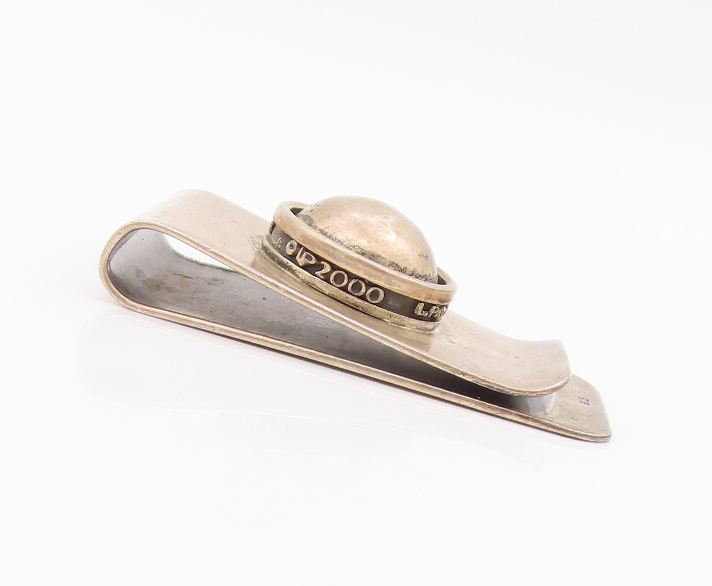 925 Sterling Silver Vintage Money Clip Designer Dark Tone Ball Carved  TR3870