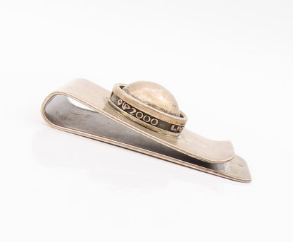 925 Sterling Silver Vintage Money Clip Designer Dark Tone Ball Carved  TR3870