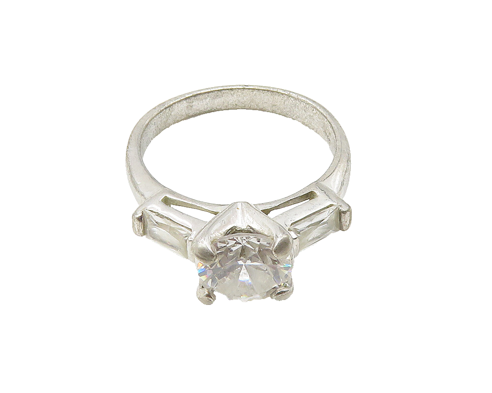 925 Sterling Silver  Cubic Zirconia Solitaire With Accents Ring Sz 7  RG10363