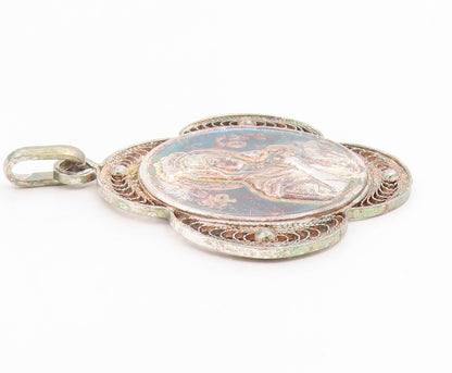 925 Sterling Silver Vintage Pendant Religious Virgin Mary Filigree  PT25942