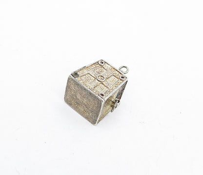 MIDDLE EAST 925 Sterling Silver  Vintage Etched Detail Box Pendant  PT3721