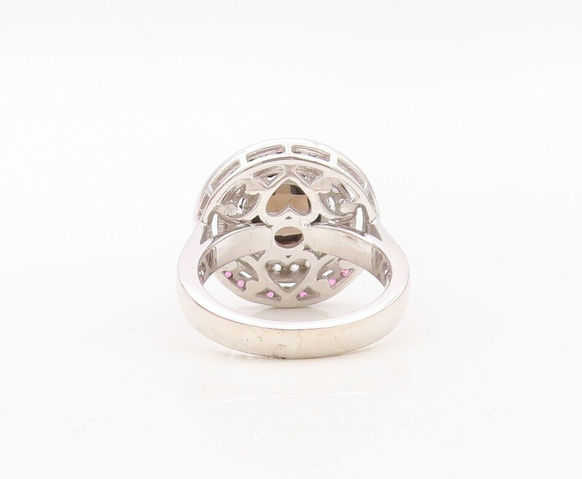 925 Sterling Silver Vintage Ring Smoky Quartz Halo Topaz Rings  Sz 7  RG30129