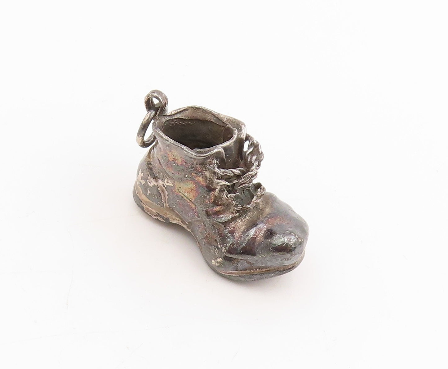 925 Sterling Silver Vintage Pendant Dark Tone Baby Bootie Shoe Charm  PT25268