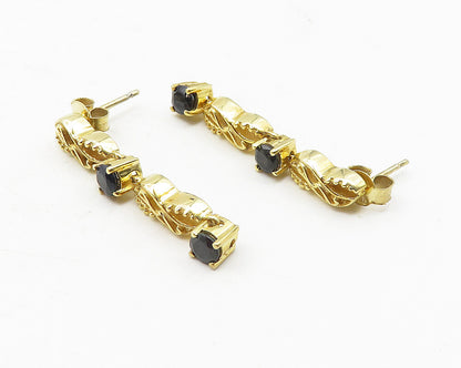 925 Sterling Silver  Sapphire Shiny Gold Plated Vertical Drop Earrings  EG6300