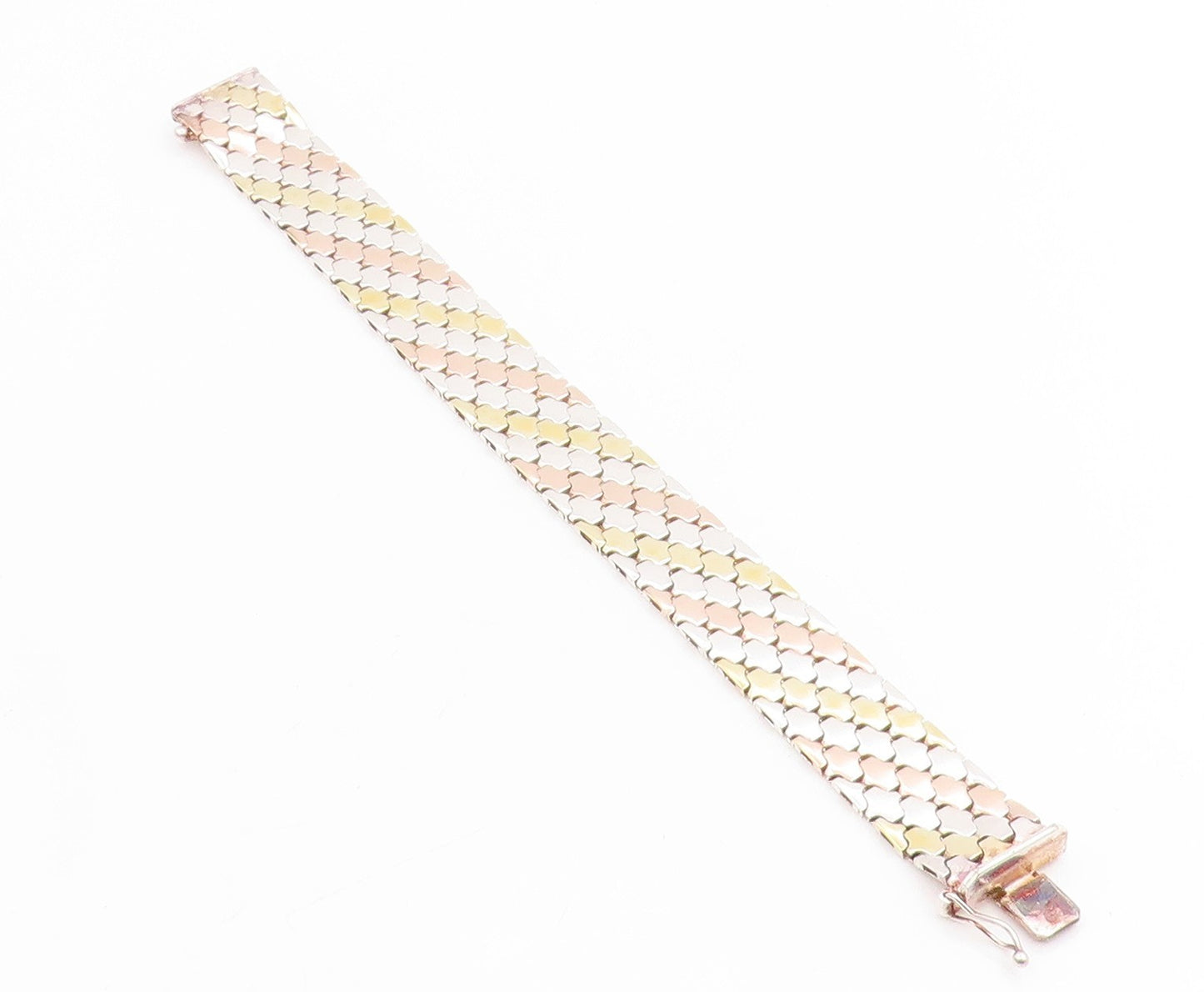 925 Sterling Silver Vintage Bracelet Classic Multi Tone Fish Scale Chain BT11487