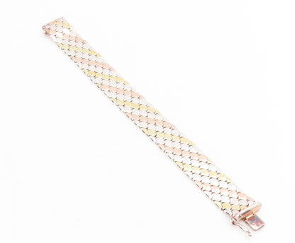 925 Sterling Silver Vintage Bracelet Classic Multi Tone Fish Scale Chain BT11487