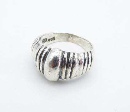 925 Sterling Silver Shiny Fluted Tapered Dome Style Band Ring Sz 7 RG8397