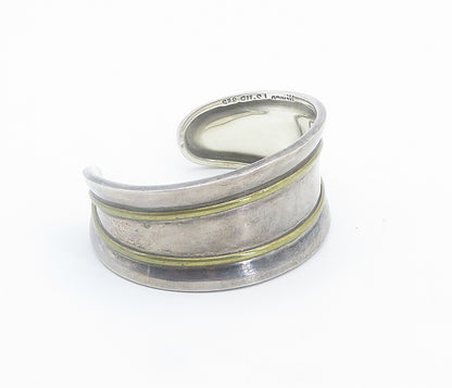 MEXICO 925 Sterling Silver Vintage Two Tone Striped Cuff Bracelet BT3393