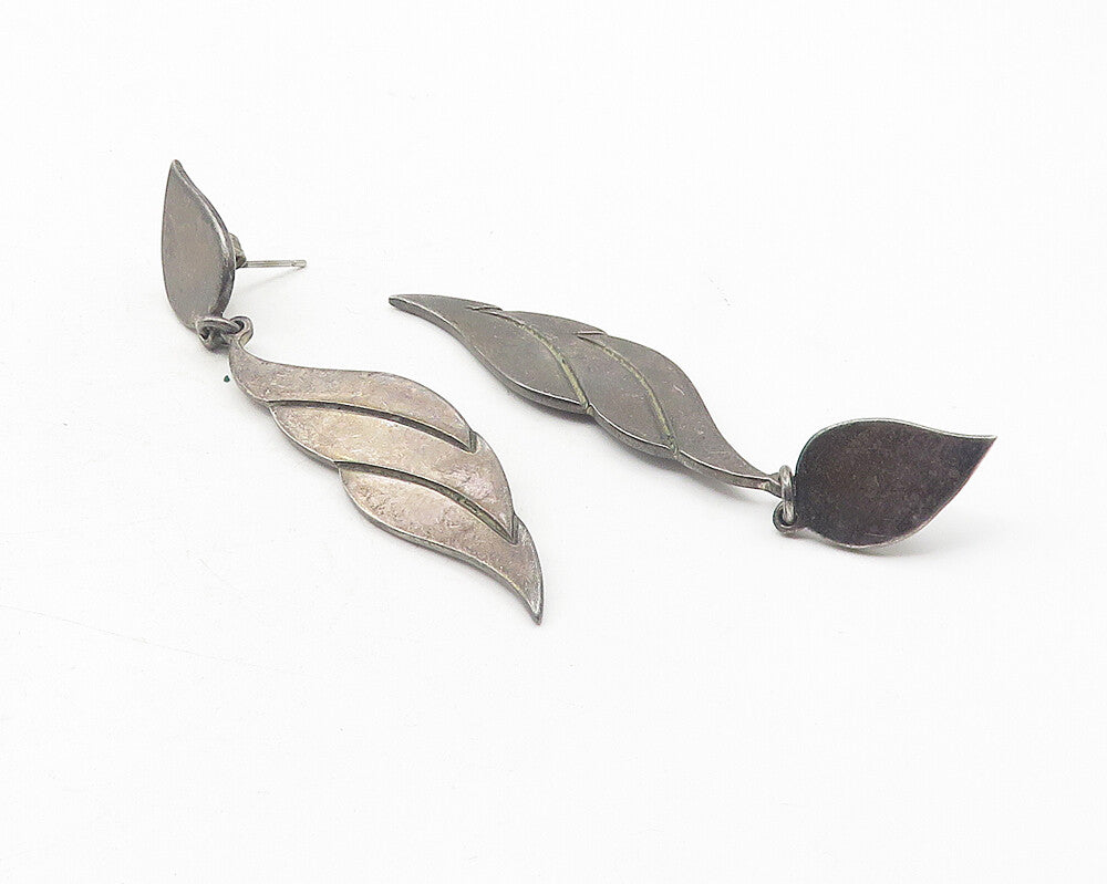 MEXICO 925 Sterling Silver  Vintage Dark Tone Linked Dangle Earrings  EG6169