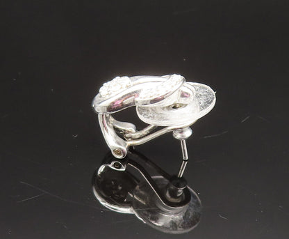 925 Sterling Silver  Vintage Floral Genuine Diamonds Drop Earrings  EG11918