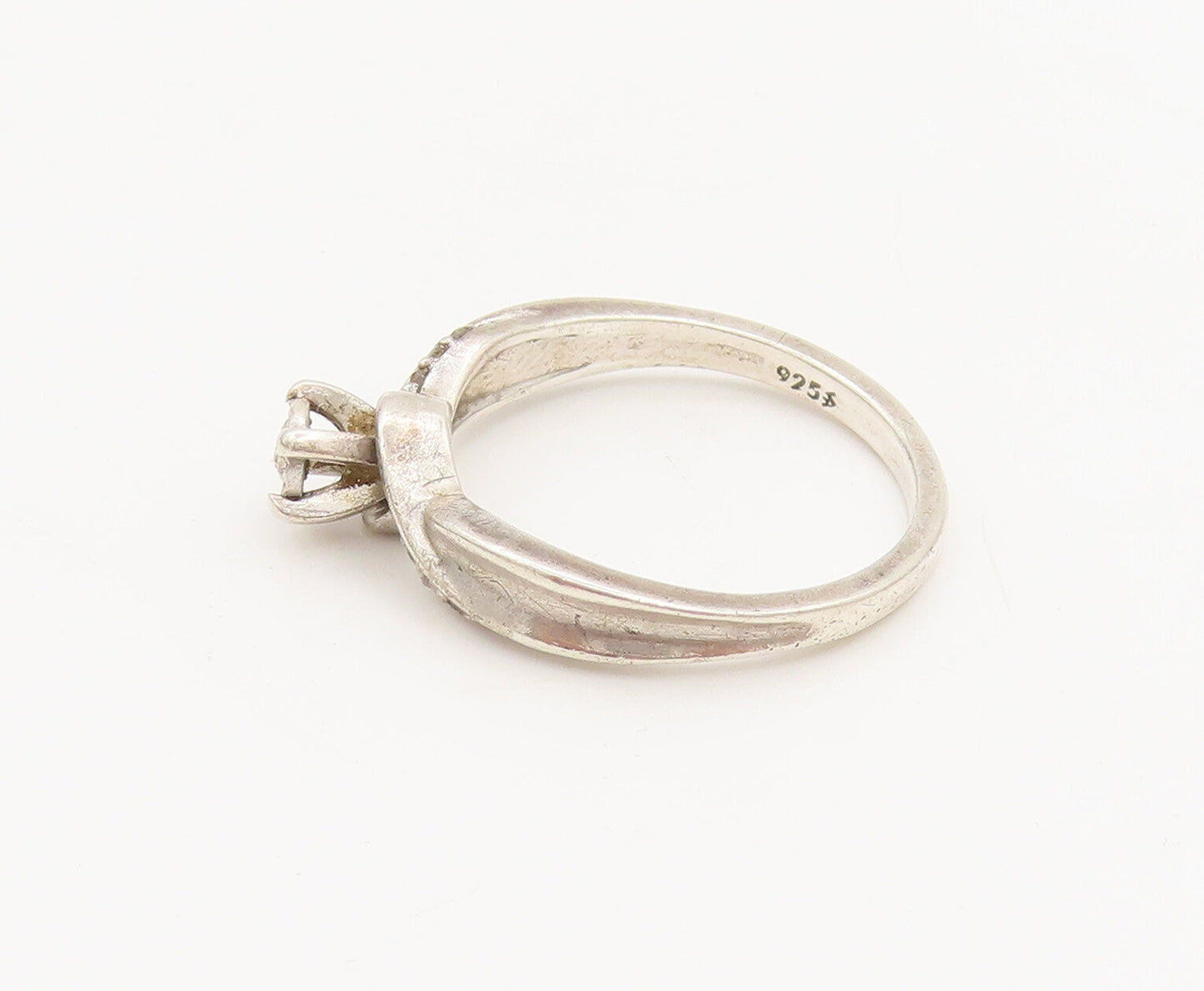 925 Sterling Silver  Vintage Delicate Twisted Swirly Diamond Ring Sz 7 RG26864