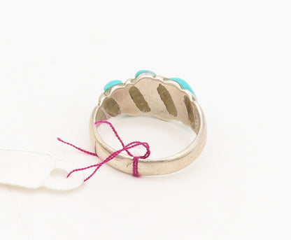 OTT 925 Sterling Silver Vintage Minimalist Carved Turquoise Ring Sz 8  RG26852