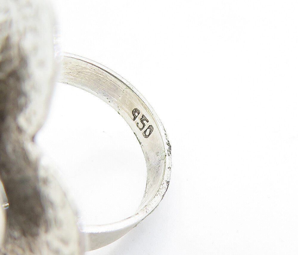 925 Sterling Silver  Vintage Textured Flower Motif Cocktail Ring Sz 7  RG7110