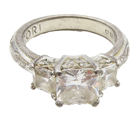 TACORI 925 Silver  Vintage Cubic Zirconia Petite Swirl Band Ring Sz 4  RG15867