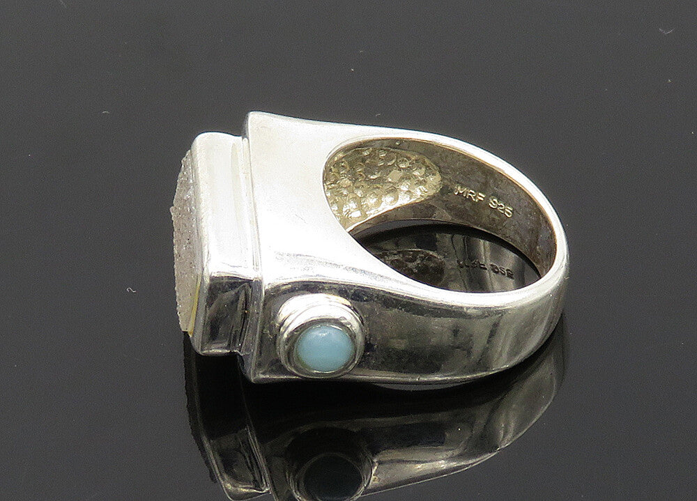 925 Sterling Silver  Vintage Druzy & Turquoise Square Band Ring Sz 6  RG20281