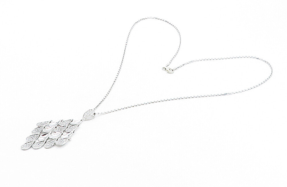 925 Sterling Silver  Sparkling Cubic Zirconia Tear Drop Chain Necklace  NE1366
