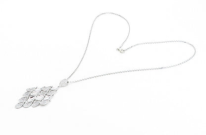 925 Sterling Silver  Sparkling Cubic Zirconia Tear Drop Chain Necklace  NE1366