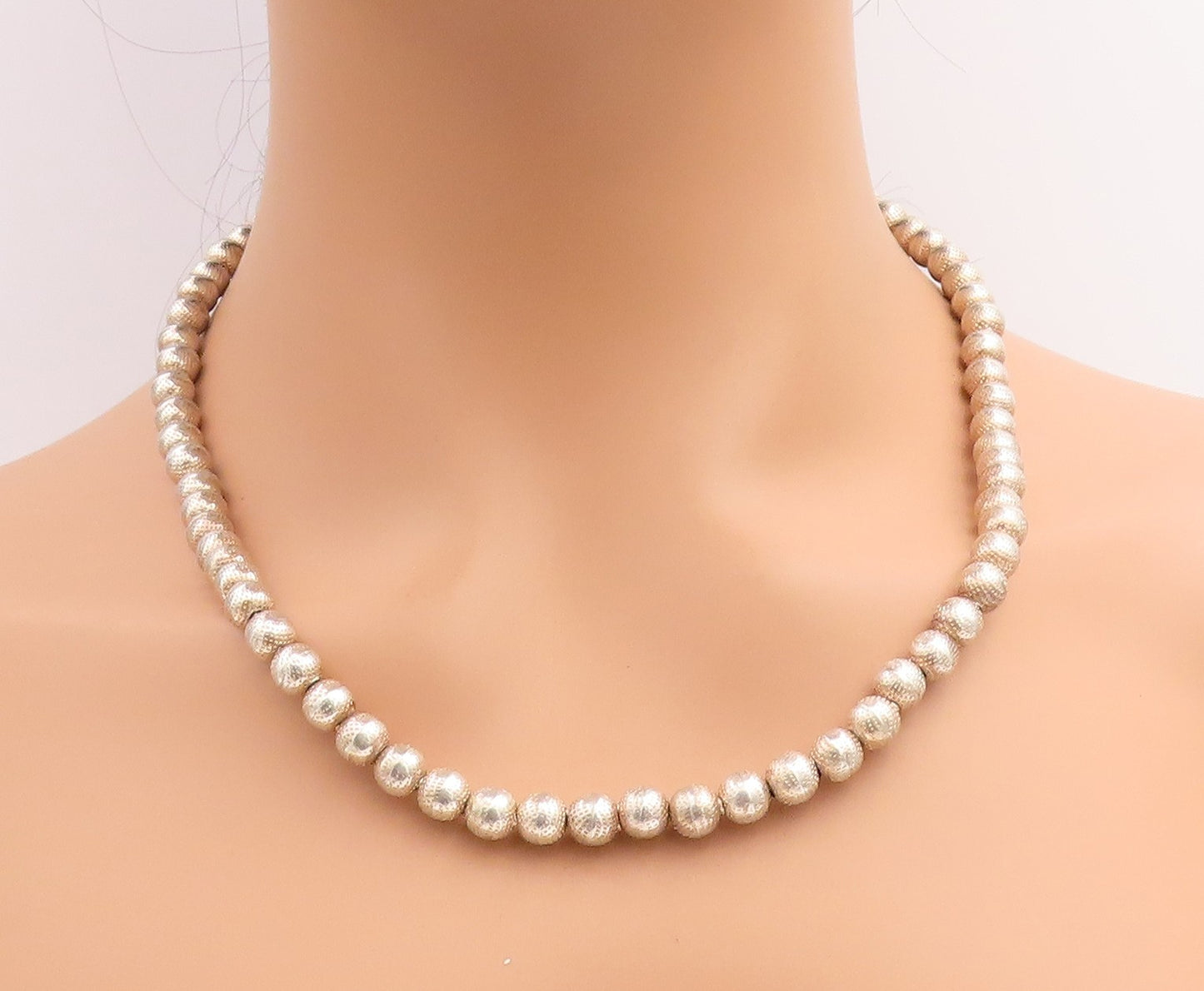 925 Sterling Silver Vintage Necklace Chunky Dotted Spherical Bead Chain  NE4679