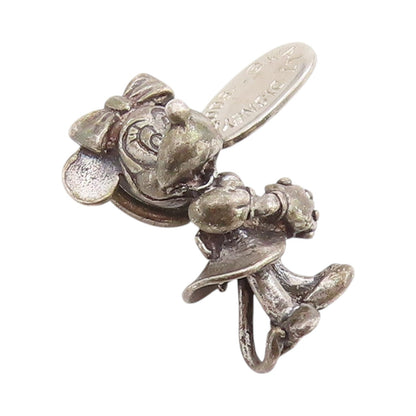 925 Sterling Silver Vintage Pendant DISNEY Dark Tone 3D Mini Mouse Charm PT24549