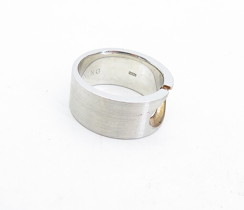 BREUNING 925 Silver  Vintage Two Tone Cutout Design Band Ring Sz 6.5  RG4681